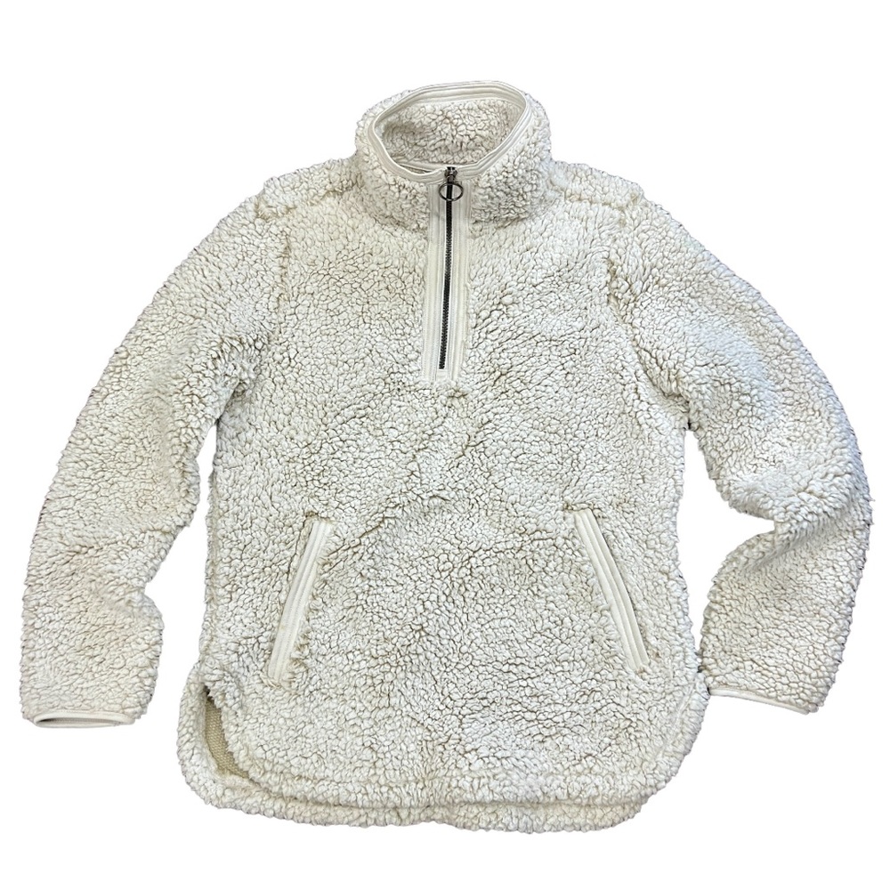 Cozy Sherpa Beige Fleece 1/4 Zip Pullover Sweater Size Small